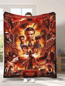 Soft Warm French Terry Blanket, Iconic Characters and Demogorgon Art, Ideal Gift for Fans, Adult Children Holiday Birthday Party Gifts