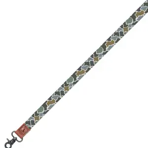 Forest Camo Bluff Long Lanyard with Leather Feature and Gold Clasp