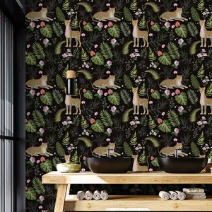 Self-Adhesive Peel and Stick Wallpaper Designs Roll with Leopard Tropical Plant Flower Pattern, Leopard Print Wallpaper, Waterproof Vinyl Wall Covering for Home Decor, Living Room Bedroom