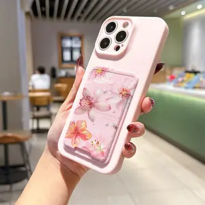Self-Adhesive Card Holder Phone Case, Lily Print Tpu Shockproof Cover, Phone Protective Cover, Phone Protector for iPhone 6/7/8/x/XR/XS Max/11/12/13/14/15 Pro Max