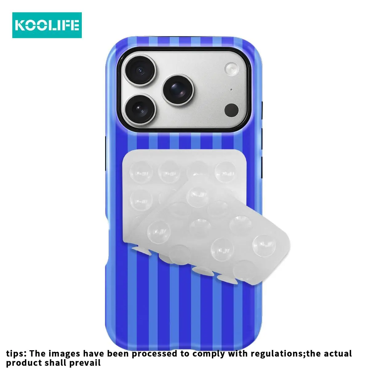 Koolife 2PCS Dark Blue Light Blue Striped Phone Case Casing, Cellphone Casing + Double-Sided Suction Cup Mount Hard PC+TPU Shockproof, Protective Cover Compatible with iPhone 17 17Pro 17ProMax 16 15 14 13 12, Smartphone Shockproof Phone Accessory