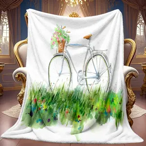 1pc Bicycle And Flower Basket Pattern Theme Pattern Flannel Blanket Soft High-definition Digital Printing Cooling Blanket Suitable For All Year Round! 100% Polyester Fiber, Suitable For Family And Friends All Year Round