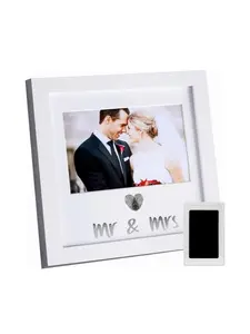 IHEIPYE  Heart Thumbprint Keepsake Frame and Ink KitWedding Picture Frame – Wedding Registry IdeaShower Gift for Bride & Newlyweds (White Frame, Silver Text)