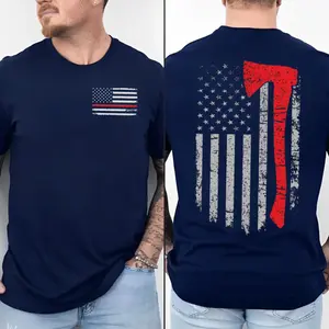 American Flag Firefighter Axe Shirt, Thin Red Line Us Flag Shirt 2 Sides, Fireman Dad Tee, Fathers Day Gift For Men Husband, Regular Fit Short Sleeve Tee, Casual Clothing