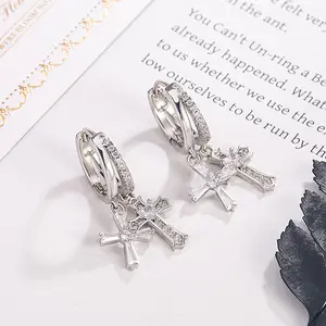 Micro Pave Zircon Double Cross Needle Earrings for Women, Light Luxury Design, Versatile Earrings, Exquisite Ear Jewelry