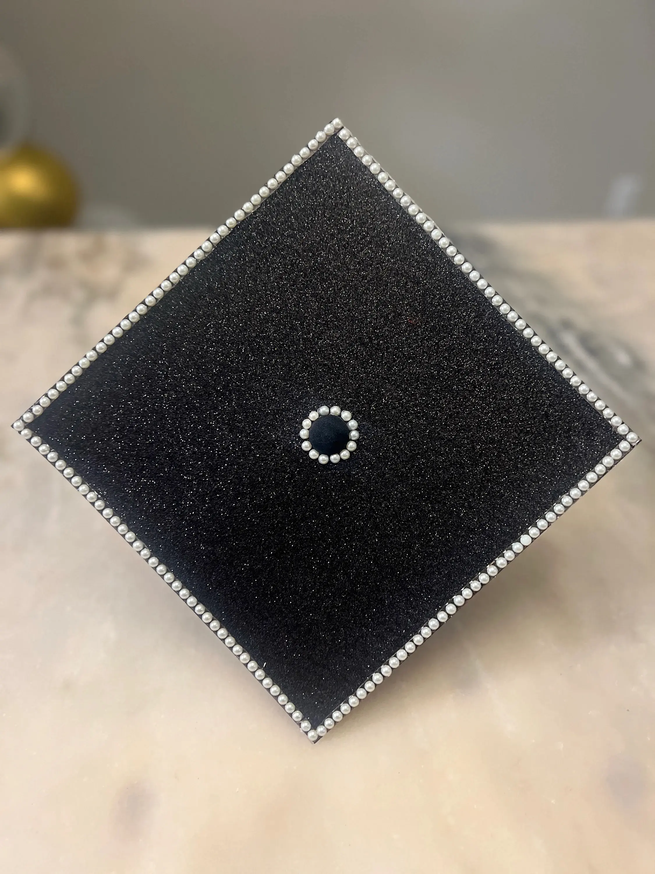 DreamyEssentials Glitter and Pearl-Encrusted Graduation Cap Topper Base with Pre-cut Tassel Hole - DIY Grad Cap Topper, GradGifts 2024