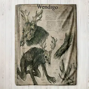 Wendigo Monster Anime Style Flannel Blanket, Soft Comfortable Lightweight All-Season Throw, Dark Wendigo Pattern, Home Decor Gift