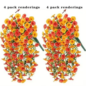 Decorative Artificial Hanging Flower Bouquet Arrangement - Faux Eucalyptus & Fruit Accented Fake Plant Ornaments, UV-Resistant Realistic Home Garden, Porch Decor