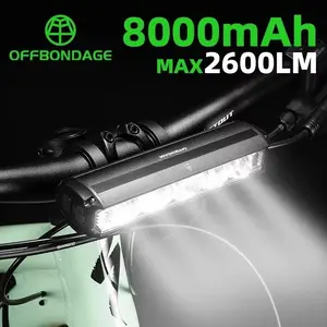 OFFBONDAGE Bicycle Front Light, 2600 Lumens Bike Light, 8000mAh Waterproof Flashlight with USB Charging, MTB and Road Cycling Lamp Accessories