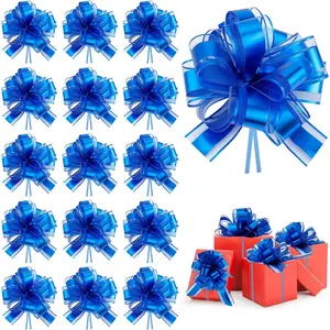 20 Pieces Christmas Pull Bows for Gift Wrapping Big Blue Ribbon Bows for Christmas Tree Gift Baskets Wrap Wine Bottles Decoration Ribbon and Bows for Wedding Party Birthdays Decorating