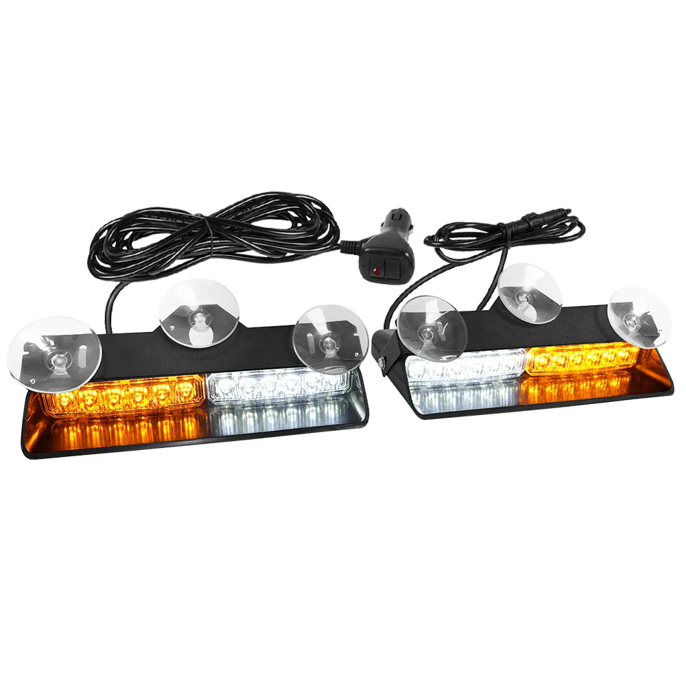 2 in 1 Dash Strobe Lights Interior Windshield LED Work Lights | Amber White Safety Flashing Light w/ Suction Cups for Construction Vehicles, Trucks Car