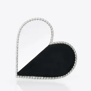 Heart-shaped Diamond Border Clutch in Red and White with Silver Trim woman gift tote bag