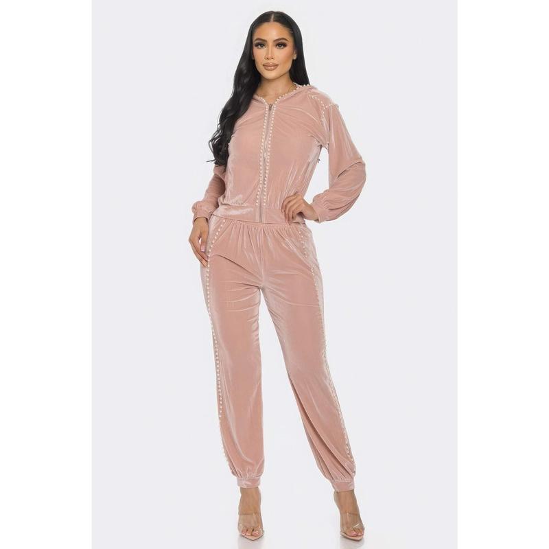 Jogger With Pearls Set Comfort Comfortable Elegant Fashion Womenswear Everyday Casual Fit