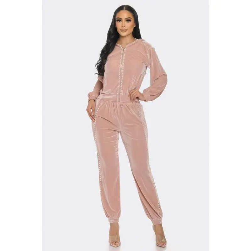 Jogger With Pearls Set Comfort Comfortable Elegant Fashion Womenswear Everyday Casual Fit