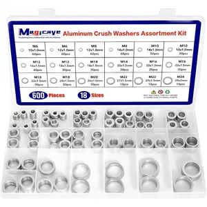 600 Pcs Aluminum Crush Washer Assortment Kit – 18 Sizes Oil Drain Plug Gasket Assortment, Drain Plug Washer Kit for Automotive Oil Pan Repair (M6 to M24)