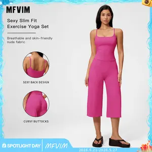 MFVIM Women's 2-Piece Athleisure Workout Set - Slimming Camisole Yoga Tank Top, High-Waisted Quick-Dry Slim-Fit Mid-Length Shorts for Outdoor Running, Gym Sets