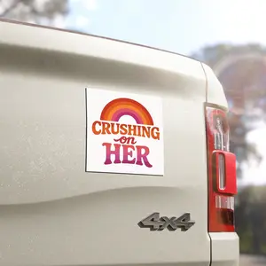 Lesbian Car Magnet - Crushing on Her, LGBTQ+ Car Decal, Pride Rainbow LGBT Vehicle Sticker, Love Wins Bumper Sticker, Gay Rights Gift,