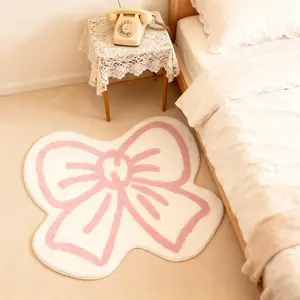 Cute Plush Bow Carpet, Irregular Home Decor Bedroom Rug, Soft Comfort Bathroom Mat, Suitable for Living Room, Game Room, Study, Vanity, Casual Style, Decorative Area Rug, Fluffy Rug