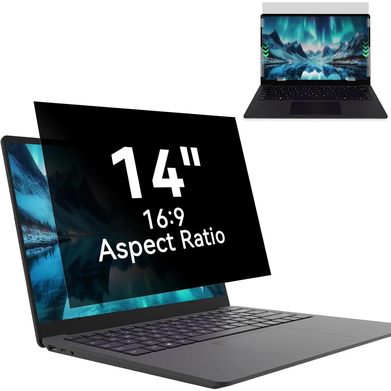 14in Laptop Privacy Screen Filter - 16:9 Anti-Glare Blue Light Protection, Removable Shield, Fits 14" Lenovo HP Dell Acer Asus Thinkpad Envy Xps Computer Monitors