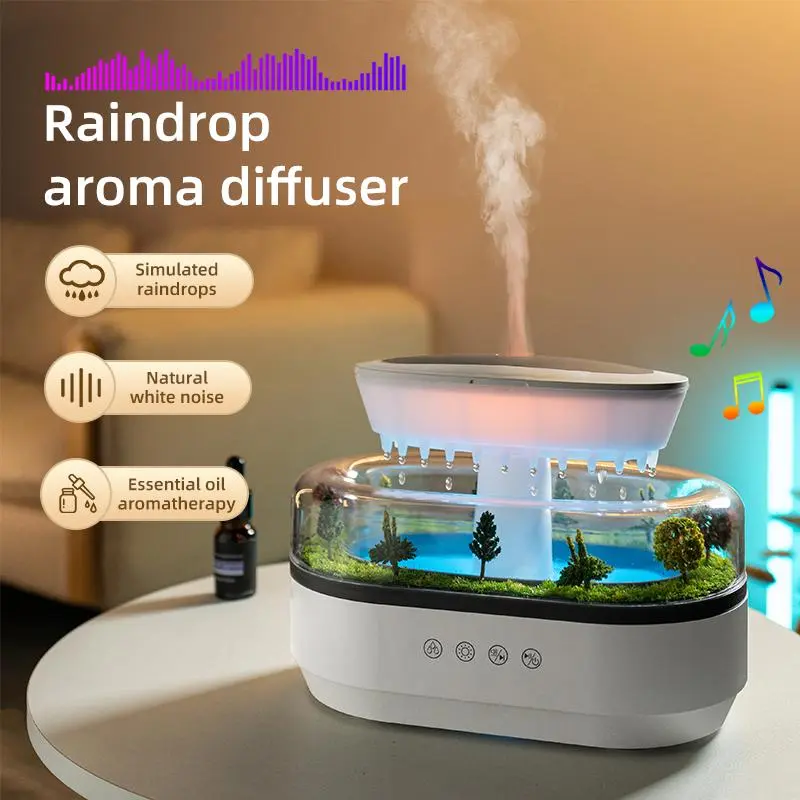 Raindrop Diffuser Humidifier, Forest Landscape and White Noise, Seven Color Light Effects, Ambient Atmosphere, Aromatherapy Humidifier, Aromatherapy Machines