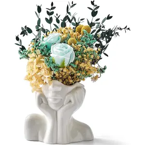 Ceramic Face Vases, White Flower Vases for Decor, Modern Decorative Vase Centerpiece for Table Shelf Living Room Office Bedroom