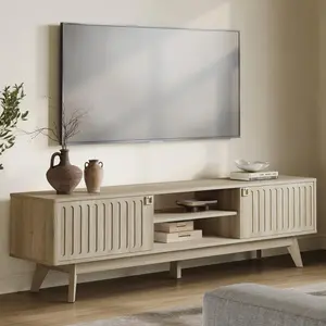 SICOTAS TV Stand for Living Room, 70" Long TV Stand Entertainment Center with 2 Storage Cabinets, Modern Fluted-Door Media TV Console Credenza Table for 65/75/80 Inch TV, Light Oak