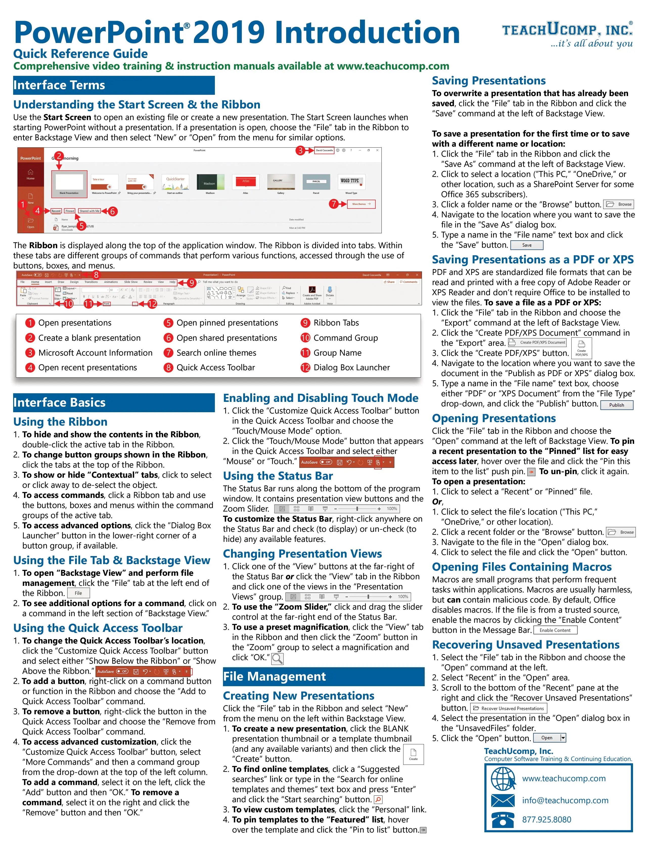 PowerPoint 2019 Introductory Quick Reference Guide