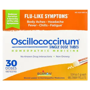 Boiron Oscillococcinum, Single Dose Tubes, Flu-Like Symptoms, Ages 2+, 30 Meltaway Pellets , 0.04 oz (1 g) Each