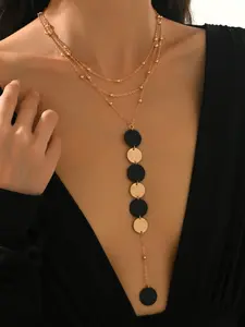 Fashion Women's Pendant Necklace for Autumn Winter, Modern Minimalist Style with Geometric Circle and Tassel Design, Perfect for Daily Wear and Parties