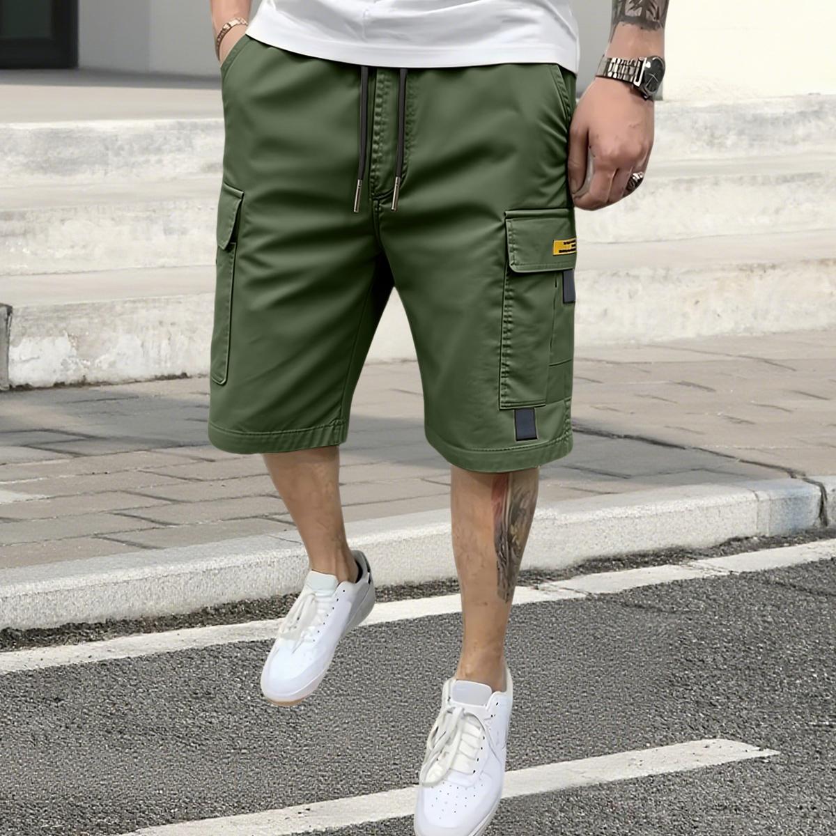 Set of 5 men’s cargo shorts — solid-color cargo shorts with multifunctional practical pockets, non-stretch fabric, regular fit; suitable for casual wear and outdoor activities; summer menswear, men’s shorts, summer shorts.,summervibes
