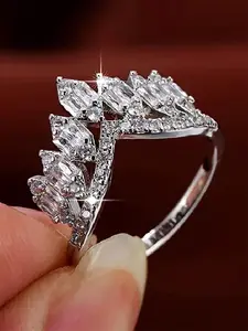 1Pc Elegant Cubic Zirconia Marquise Cut Ring For Women For Wedding Engagement Anniversary Jewelry Valentine's Day Gift