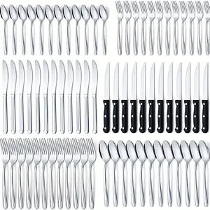 48/60/72PCs, Silverware Suit, Tableware Suit, Tableware Suit, Stainless Steel Tableware Suit, Including Upgraded Knives, Spoons and Forks Mirror Brilliant Polish, Dishwasher Safe Cutlery