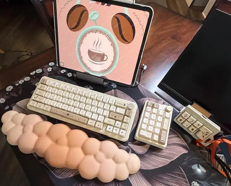 Wireless Keyboard Full Set with Coffee Bean Tan Theme, RGB Lights, Matching Artisan Keycaps – Upgrade Your Desk for Computers & Office Equipment