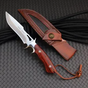 Stainless steel kitchen multi-purpose knife, high hardness cutting knife, sharp fruit knife, suitable as a gift for men, rosewood handle, suitable for outdoor barbecue, fishing, hiking, camping multi-purpose knife