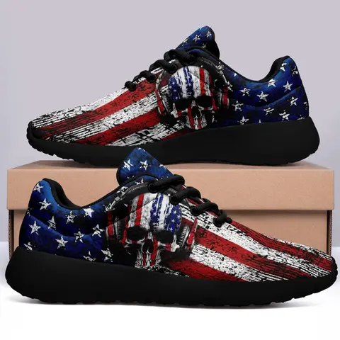 Men's Flag Print Lace-Up Low Top Sneakers, Casual Breathable Athletic Running Shoes, Round Toe Sports Shoes for Daily Wear, Trendy Running Shoes, Fashionable Running Shoes