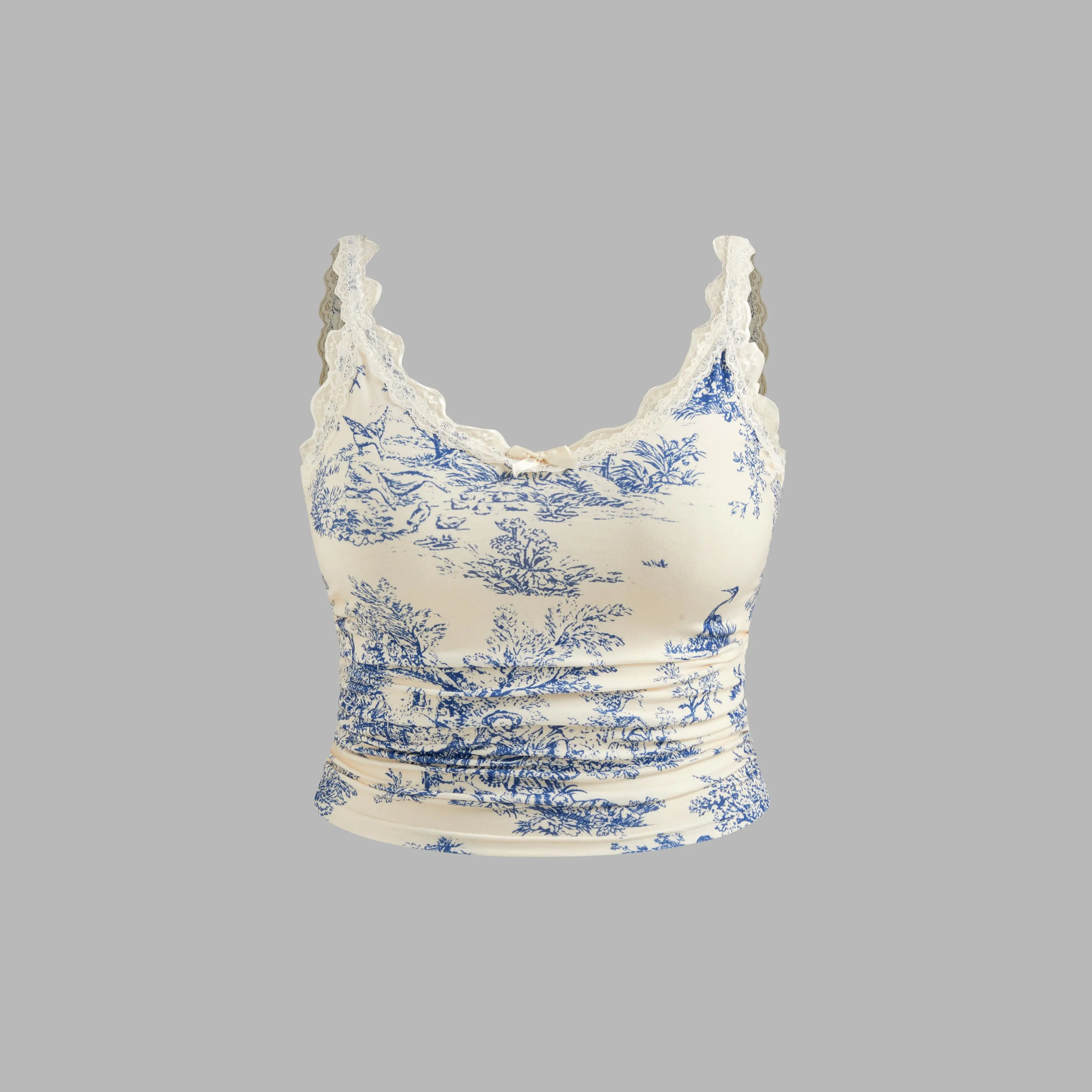 Cider Curve & Plus V-Neck Ruched Lace Trim Knit Mini Crop Cami Top with Bowknot Detail - Lightweight, High Stretch Fabric, Women, Elastane, Plus Size, Basic, 0Xl - 12/14, Sleeveless, Crop Tank
