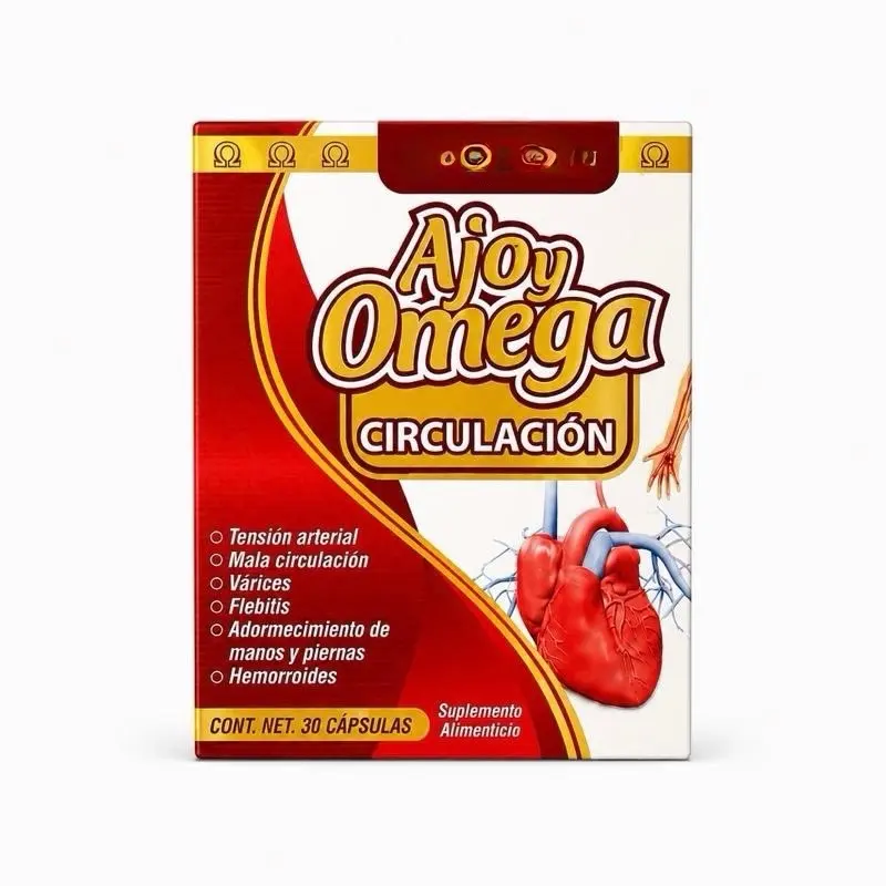 Ajoy Omega Circulación Supplement Capsules for Blood Flow & Vein Support with Herbal Blend – 60 Capsules