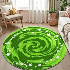 Vibrant Green Swirl Circular Mat - Non-Slip Machine Washable Soft Velvet Polyester with PVC Backing, Indoor/Outdoor Use for Living Room, Bedroom, Bathroom, Camping, Yoga - Modern Artistic Design Home Decor, Living Room Rugs, Camping Ground Cover, Stylish