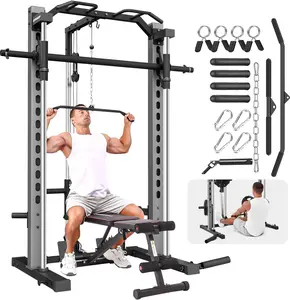 【Live Only】OppsDecor All-in-one Adjustable Smith Machine, Power Cage with LAT-Pull Down & Cable Crossover System, Home Gym Squat Rack Workout Equipment with Attachments, Home Exercise Machine,summervibes outdoorfun