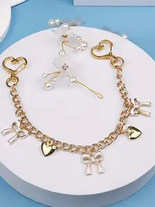 Exquisite Bow Love Bag Chain - Paired With Bow And Love Pendant, Serving As A Bag Decoration Chain/Extension Chain, With Metal Buckle For Easy Hanging On The Bag, Fashionable And Unique Bag Pendant Accessory, Bag Chain, Women's Bag Gift, Chain Strap