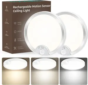 TOOWELL Rechargeable Motion Sensor Ceiling Light 500LM Battery Operated Waterproof Wireless Closet Lights for Shower Bathroom Porch 2 Pack