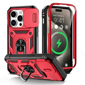Case For iPhone 16 15 14 13 12 11 Pro Max Plus Camera Slide Military Grade Armor Protection 360 Degree Rotate Armor Cover