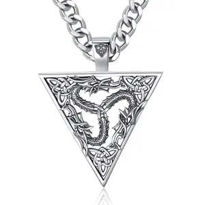 Eudora S925 Sliver Celtic Knot Pentagram Dragon Necklace, Silver Power Mythology Pendant, Norse Viking Guardian Amulet, Protection Handmade Magic Jewelry for Men