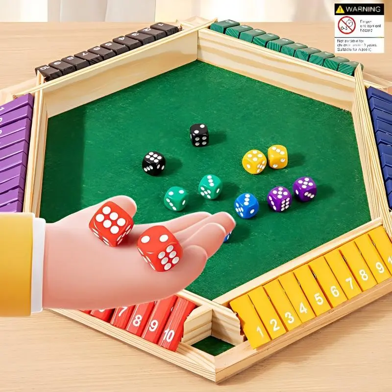 Wooden Closed Box Dice Game, 1 Set Board Dice Game Toys with Game Pieces for 1-6 Players, Family Game Night, Party and Gatherings Choice, Fun Game for Kids & Adults, Experience, Wooden Construction