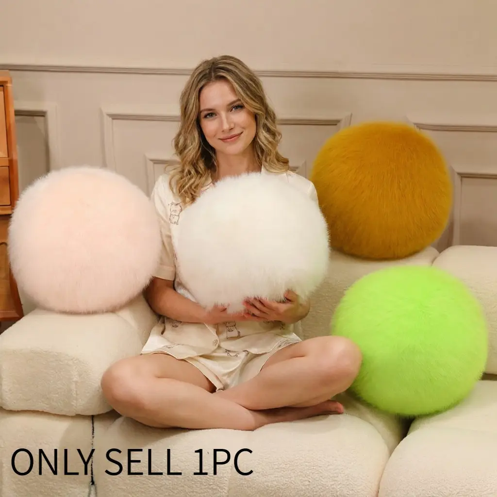Long Fluffy Round Ball Decorative Cuddly Pillow, Comfortable Multi-Functional Living Room Sofa Pillow, Nap Pillow, Window Seat Cushion