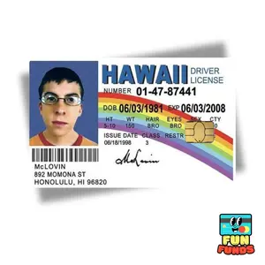 McLovin Credit Card Skin - Vinyl Sticker for debit cards, Waterproof, Glossy or Holographic - Easy to apply funny card sticker credit card