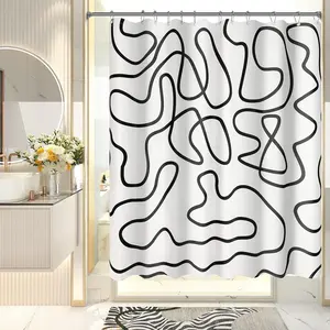 Amazerbath Shower Curtain, Washable Cloth Black and White Shower Curtain Sets with 12 Metal Shower Curtain Hooks, Rustic Abstract Black Lines Art Fabric Shower Curtains for Bathroom Decor, 72X72 Inch AmazerBath