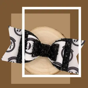 Magic Wizard Platform | Extra Large Stacked White and Black Glitter Hair Bow