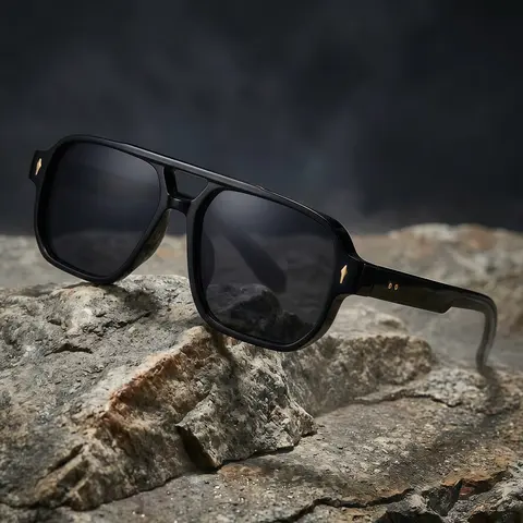 EUNOIALENS Unisex Acetate Hybrid Aviator-Classic Square Sunglasses - Bold Geometric Edge, Full Rim, Gold Rivet Detail, UV400 Sun Protective, Polycarbonate Durability, Lightweight, Oversized Face Fit, Designer-Inspired, Beach Accessory, Women's Eyewear