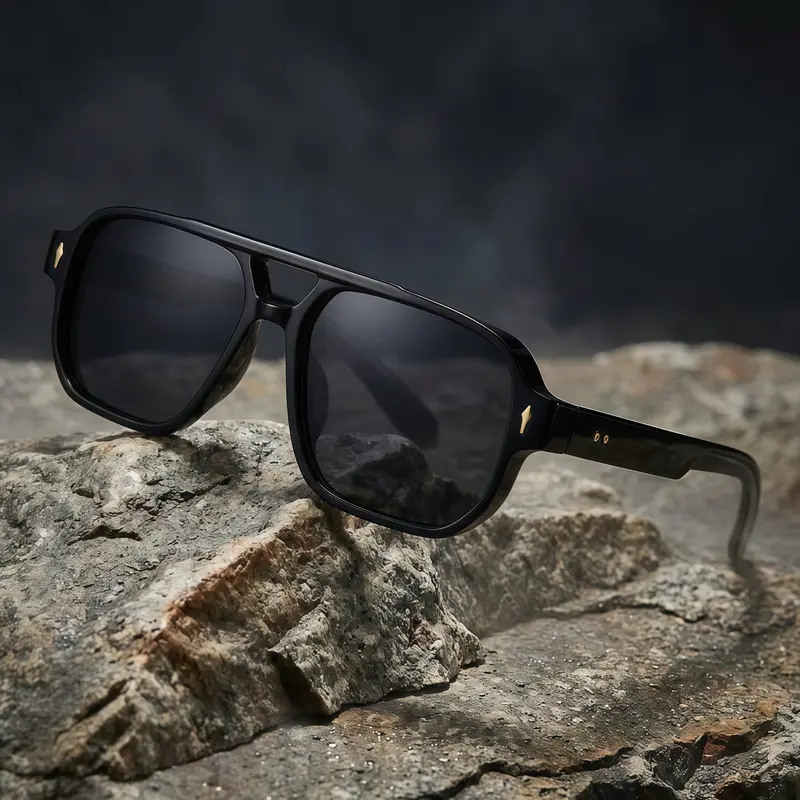 EUNOIALENS Unisex Acetate Hybrid Aviator-Classic Square Sunglasses - Bold Geometric Edge, Full Rim, Gold Rivet Detail, UV400 Sun Protective, Polycarbonate Durability, Lightweight, Oversized Face Fit, Designer-Inspired, Beach Accessory, Women's Eyewear
